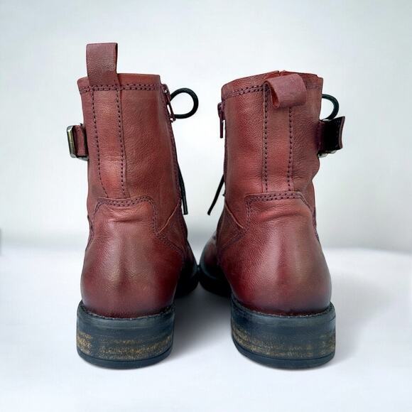 Musse & Cloud 9.5 Santana Combat Boots Red Buckle Strap Genuine Leather Studded - Picture 4 of 9